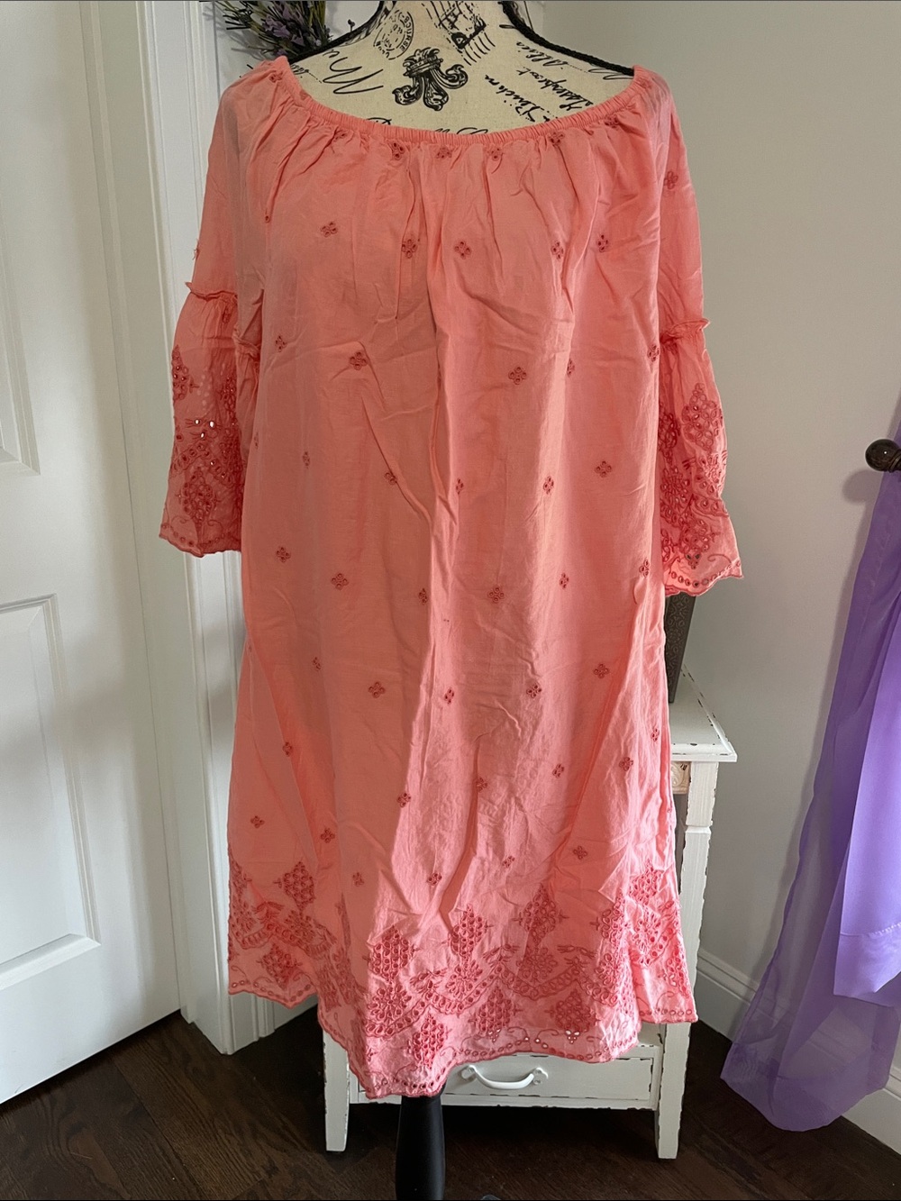 St. John's Bay Coral Embroidered Off-Shoulder Midi Dress